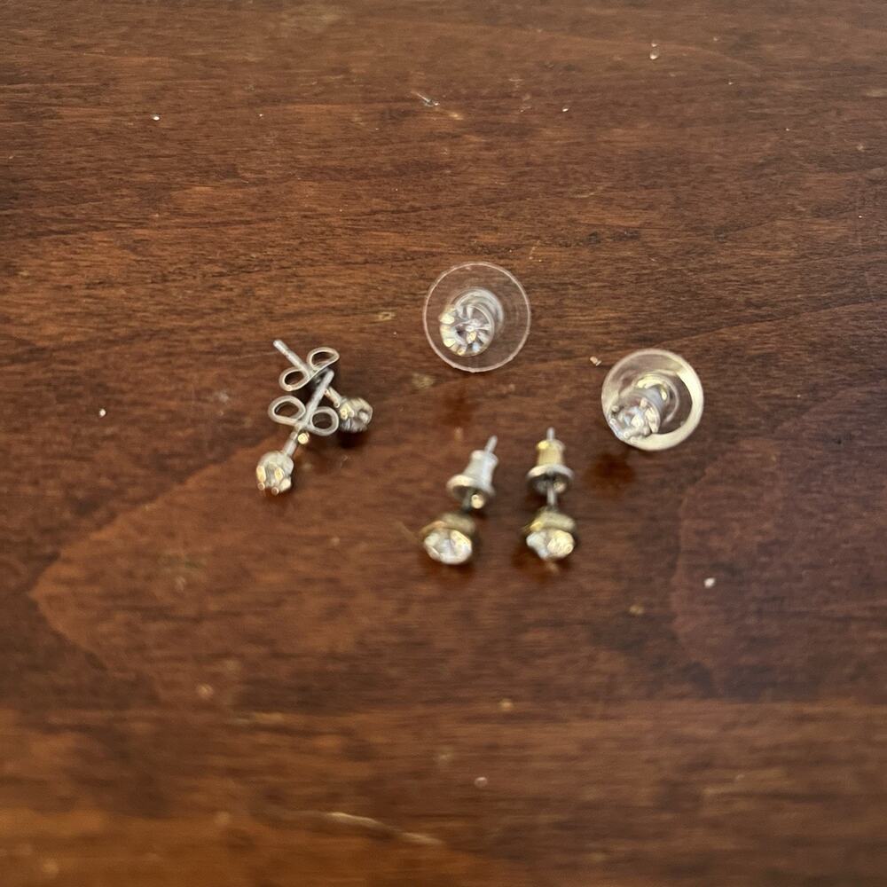 Vintage Silver & Gold Tone Clear Studs x3
